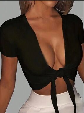 Sexy black tie-front top